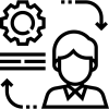 Icon Mensch mit Zahnrad und Text - symbolisiert Entwicklung